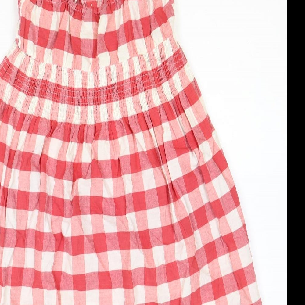 Internacionale Womens Pink Gingham 100% Cotton Tank Dress Size 8 Square Neck Button
