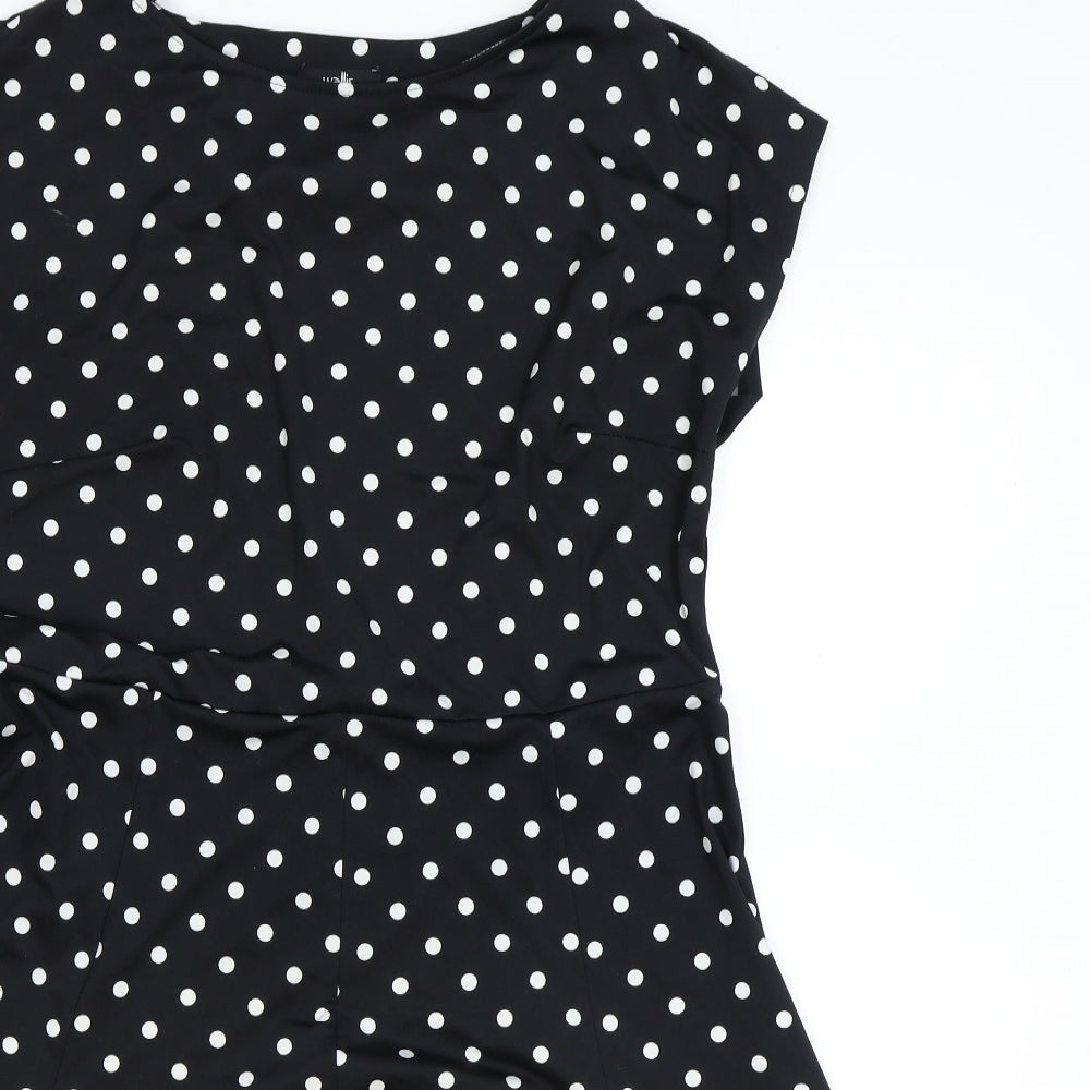 Wallis Womens Black Polka Dot Polyester Fit & Flare Size 16 Round Neck Pullover