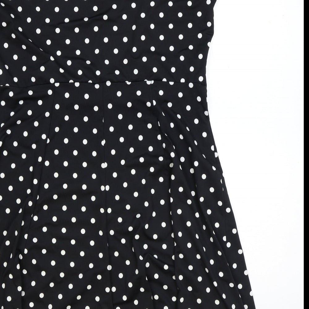 Wallis Womens Black Polka Dot Polyester Fit & Flare Size 16 Round Neck Pullover