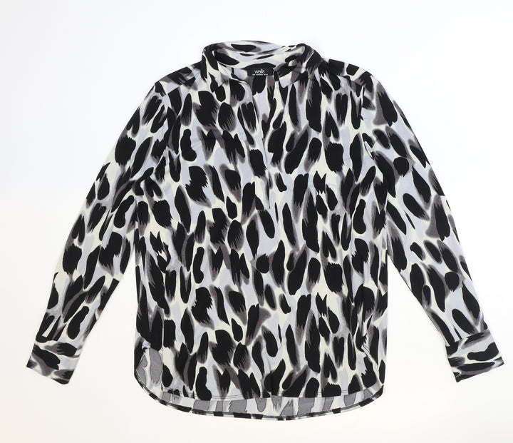 Wallis Womens Black Geometric Polyester Basic Blouse Size S V-Neck