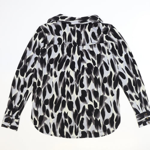 Wallis Womens Black Geometric Polyester Basic Blouse Size S V-Neck