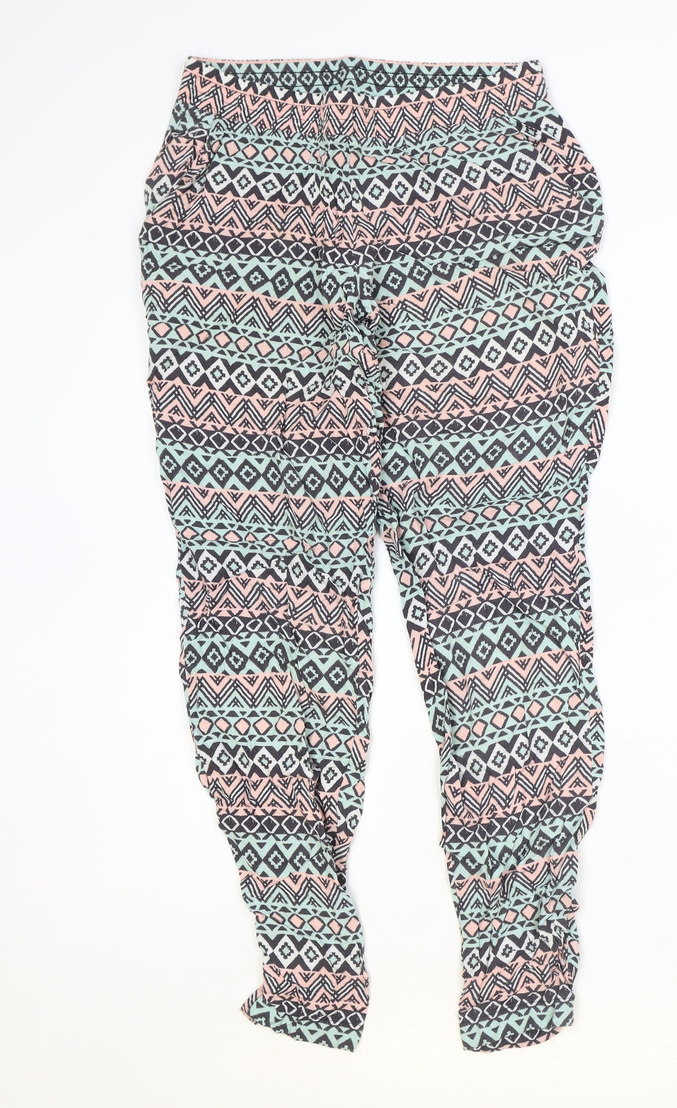 H&M Womens Multicoloured Geometric Viscose Trousers Size 8 Regular