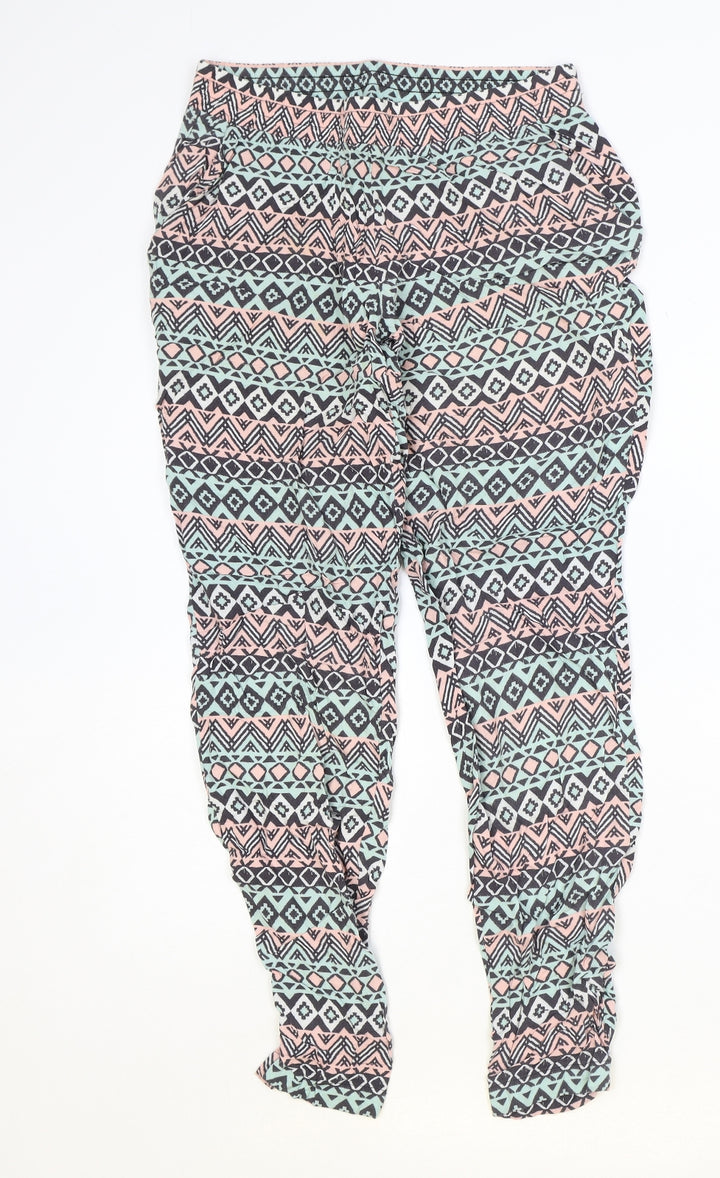 H&M Womens Multicoloured Geometric Viscose Trousers Size 8 Regular