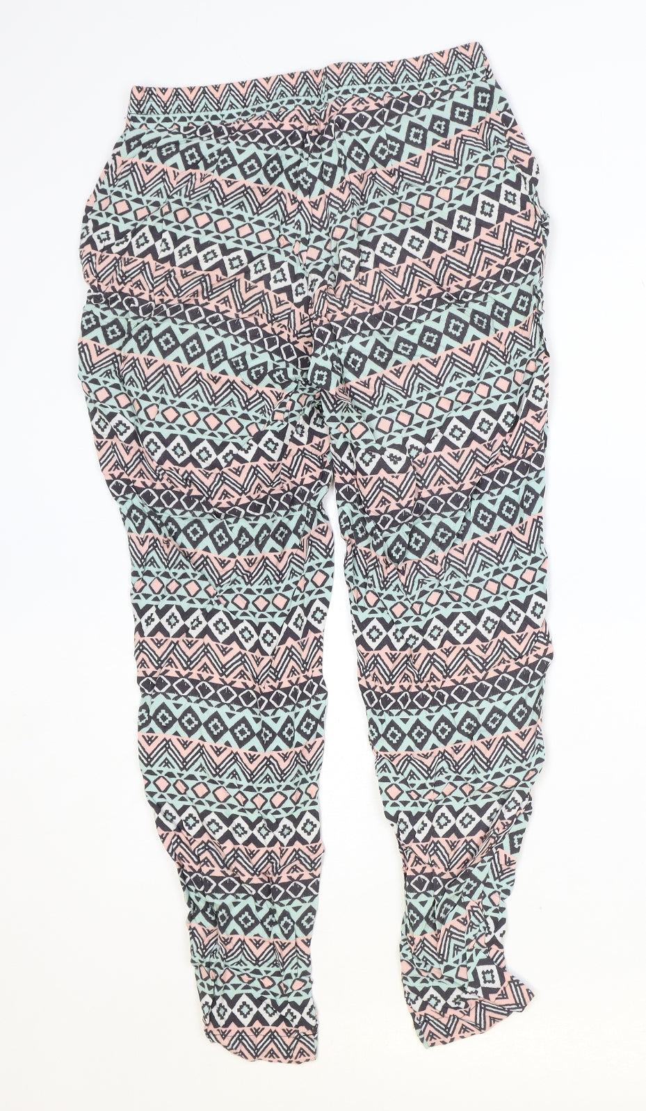 H&M Womens Multicoloured Geometric Viscose Trousers Size 8 Regular