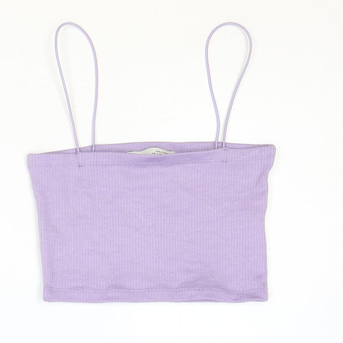 Pull&Bear Womens Purple Polyester Cropped Tank Size S Square Neck