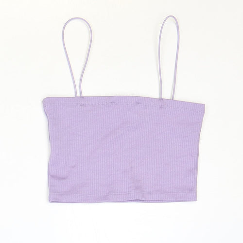 Pull&Bear Womens Purple Polyester Cropped Tank Size S Square Neck