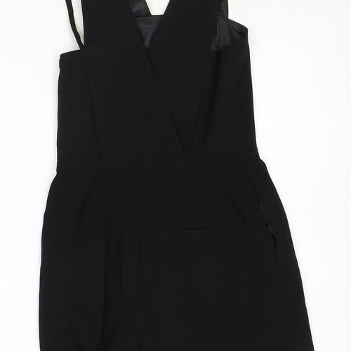 Topshop Womens Black Polyester Playsuit One-Piece Size 6 Zip