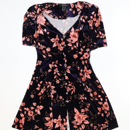 FOREVER 21 Womens Blue Floral Polyester Fit & Flare Size XS V-Neck Button