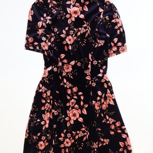 FOREVER 21 Womens Blue Floral Polyester Fit & Flare Size XS V-Neck Button