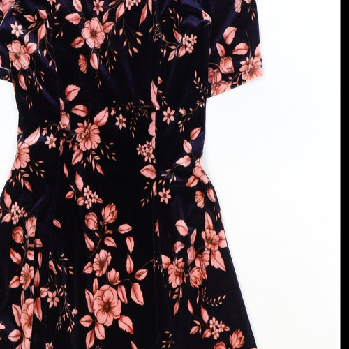 FOREVER 21 Womens Blue Floral Polyester Fit & Flare Size XS V-Neck Button