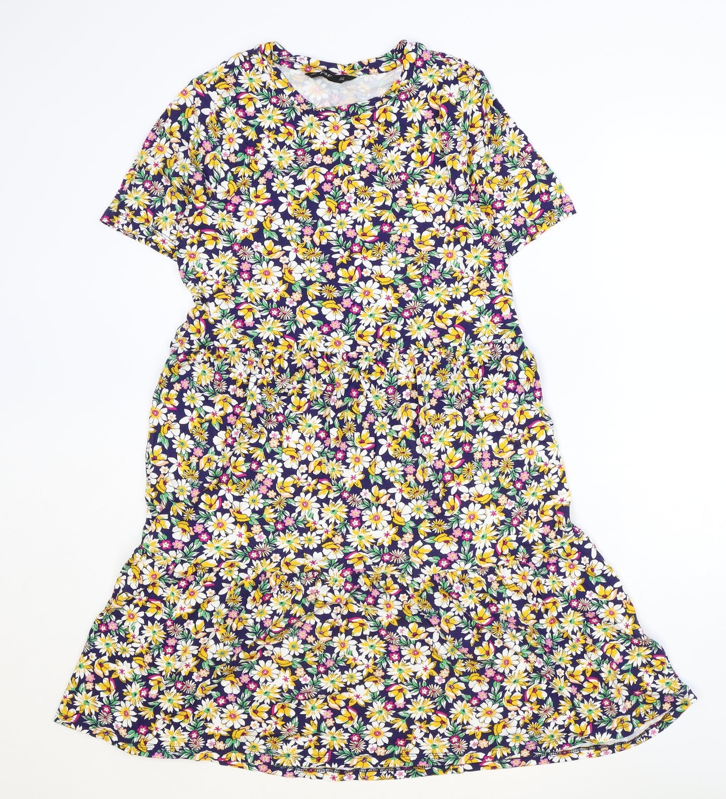 F&F Womens Multicoloured Floral Polyester Trapeze & Swing Size 12 Round Neck Pullover
