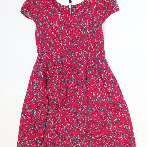 Ness Womens Pink Geometric Cotton Fit & Flare Size 8 Round Neck Zip