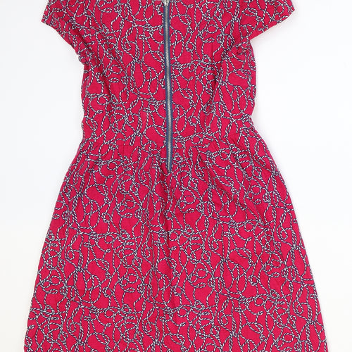 Ness Womens Pink Geometric Cotton Fit & Flare Size 8 Round Neck Zip