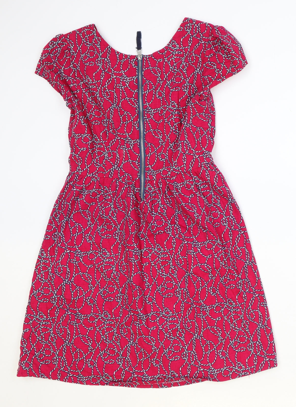 Ness Womens Pink Geometric Cotton Fit & Flare Size 8 Round Neck Zip