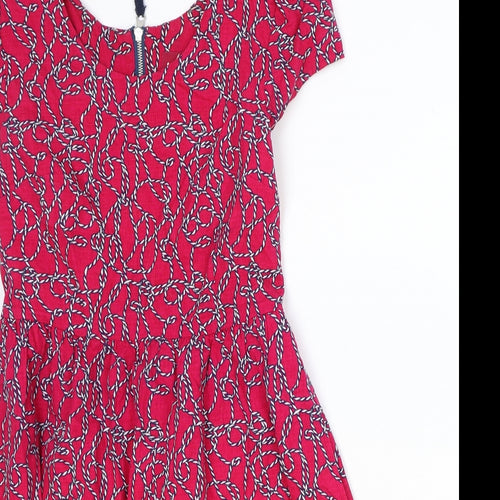 Ness Womens Pink Geometric Cotton Fit & Flare Size 8 Round Neck Zip