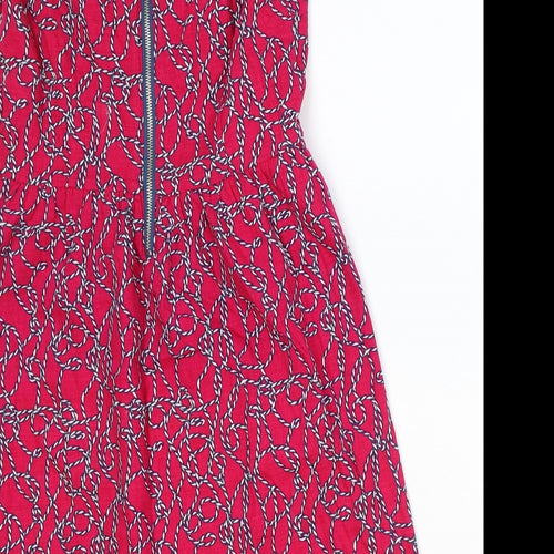 Ness Womens Pink Geometric Cotton Fit & Flare Size 8 Round Neck Zip