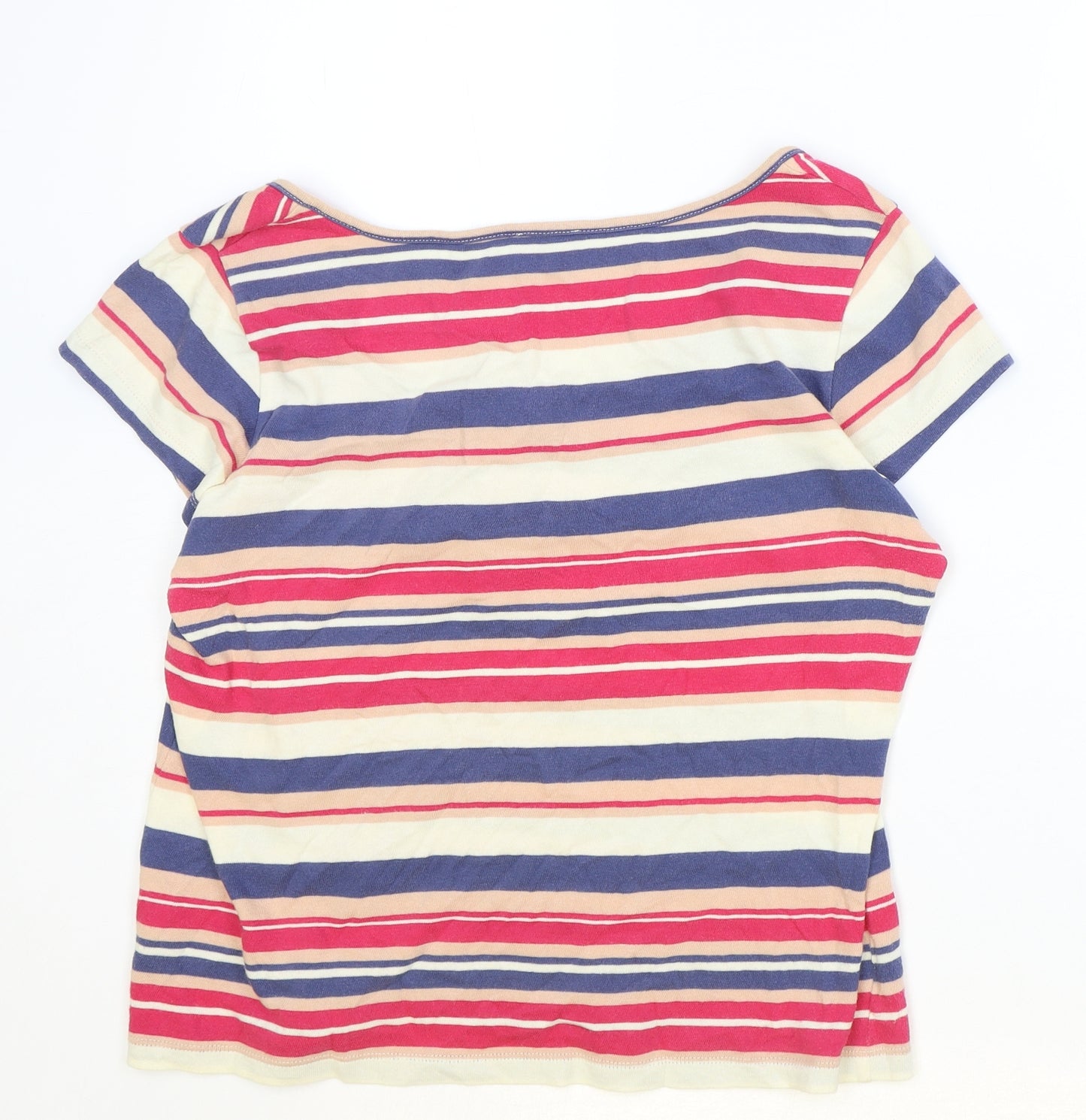 Marks and Spencer Womens Multicoloured Striped 100% Cotton Basic T-Shirt Size 16 Boat Neck