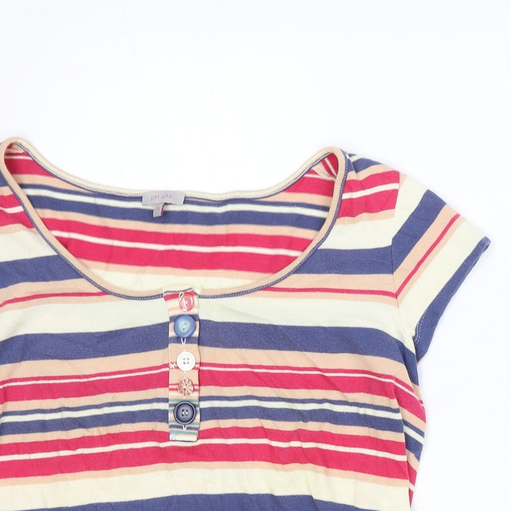 Marks and Spencer Womens Multicoloured Striped 100% Cotton Basic T-Shirt Size 16 Boat Neck