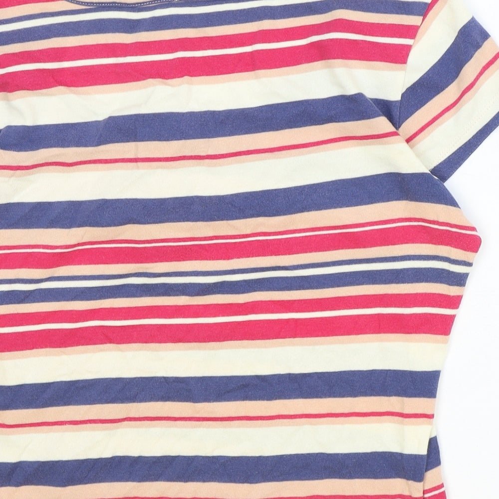 Marks and Spencer Womens Multicoloured Striped 100% Cotton Basic T-Shirt Size 16 Boat Neck