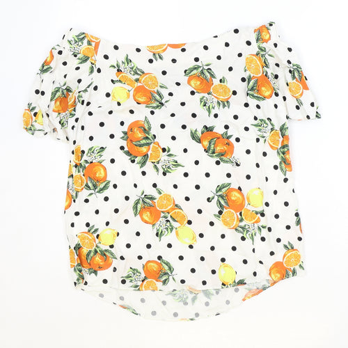 TU Womens Ivory Polka Dot Polyester Basic Blouse Size 8 Off the Shoulder - Orange