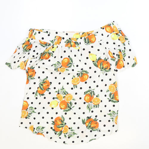 TU Womens Ivory Polka Dot Polyester Basic Blouse Size 8 Off the Shoulder - Orange