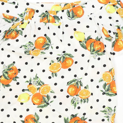 TU Womens Ivory Polka Dot Polyester Basic Blouse Size 8 Off the Shoulder - Orange