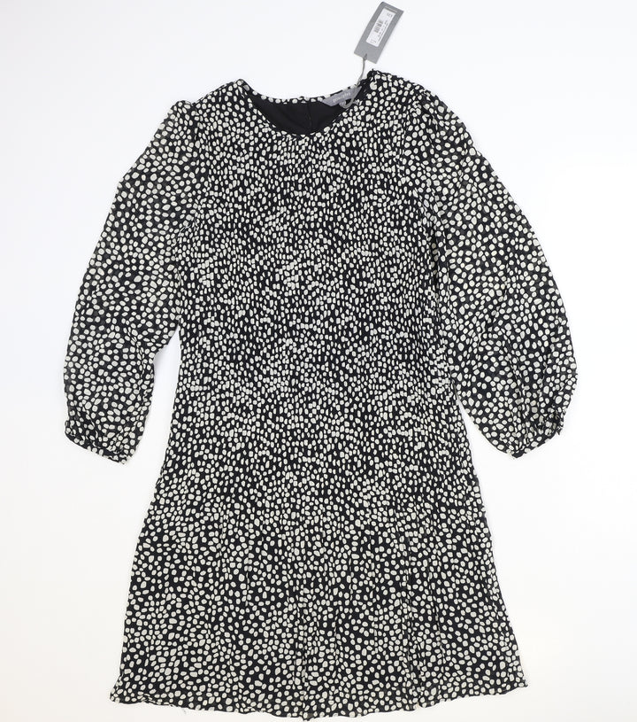 Principles Womens Black Geometric Polyester Trapeze & Swing Size 12 Round Neck Button