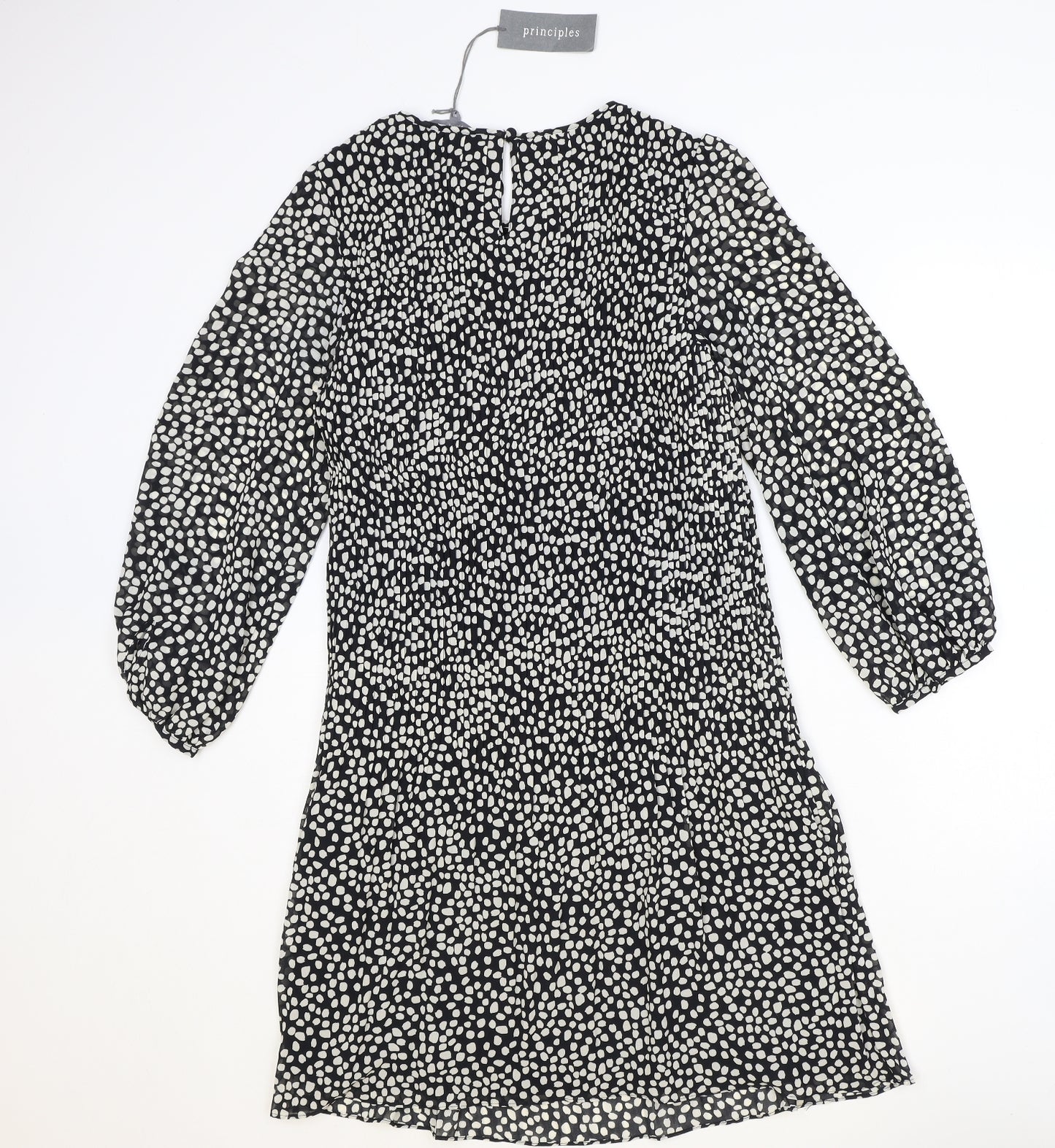 Principles Womens Black Geometric Polyester Trapeze & Swing Size 12 Round Neck Button