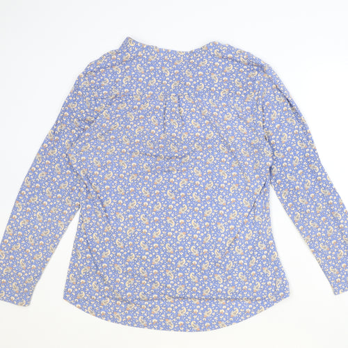 Lakeland Womens Blue Floral Polyester Basic Blouse Size XL V-Neck