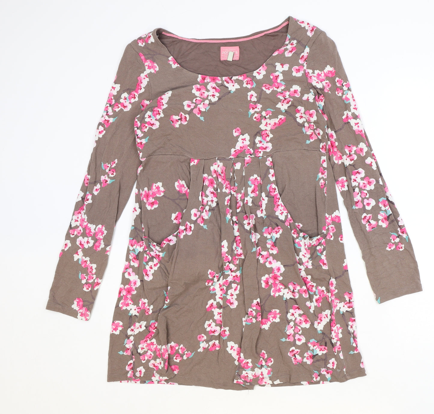 Joules Womens Brown Floral Viscose A-Line Size 12 Round Neck Pullover