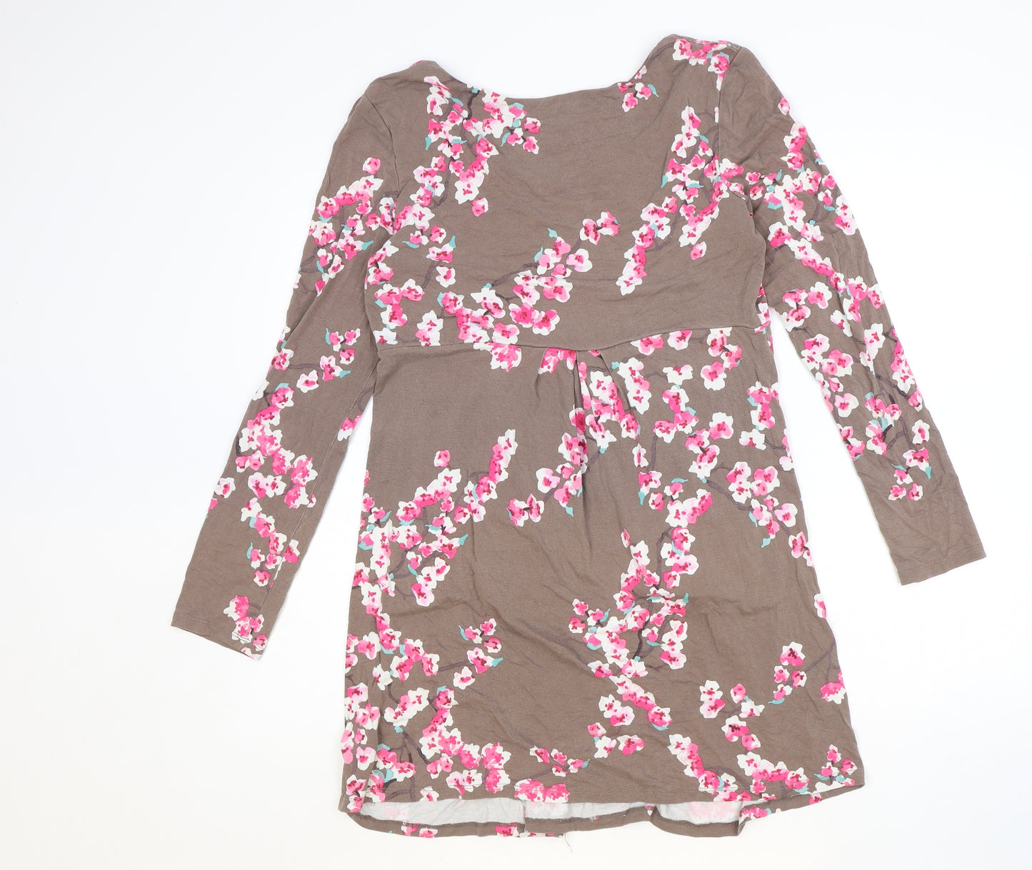 Joules Womens Brown Floral Viscose A-Line Size 12 Round Neck Pullover