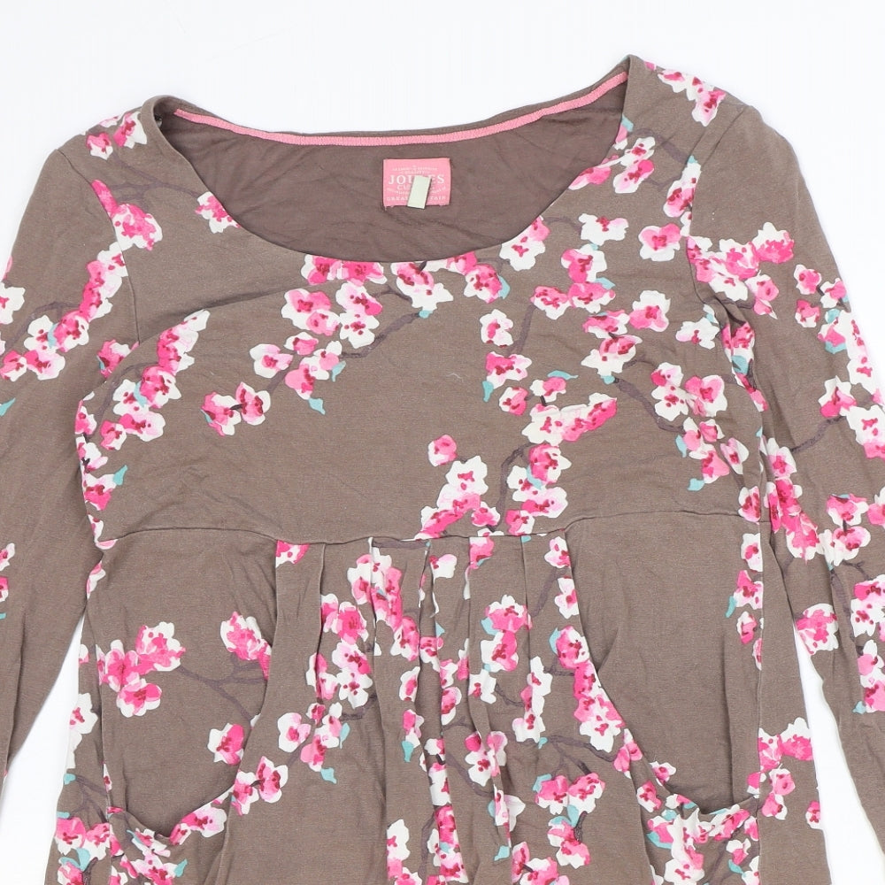 Joules Womens Brown Floral Viscose A-Line Size 12 Round Neck Pullover