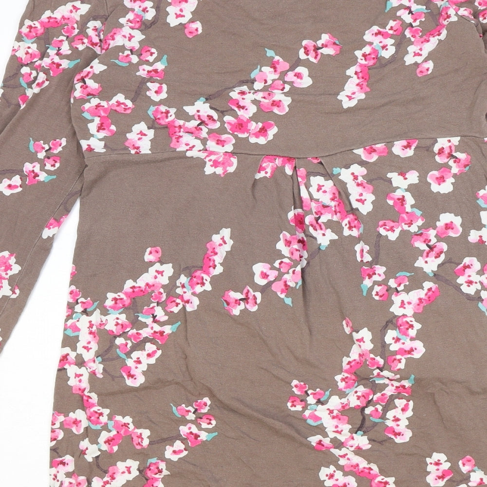 Joules Womens Brown Floral Viscose A-Line Size 12 Round Neck Pullover