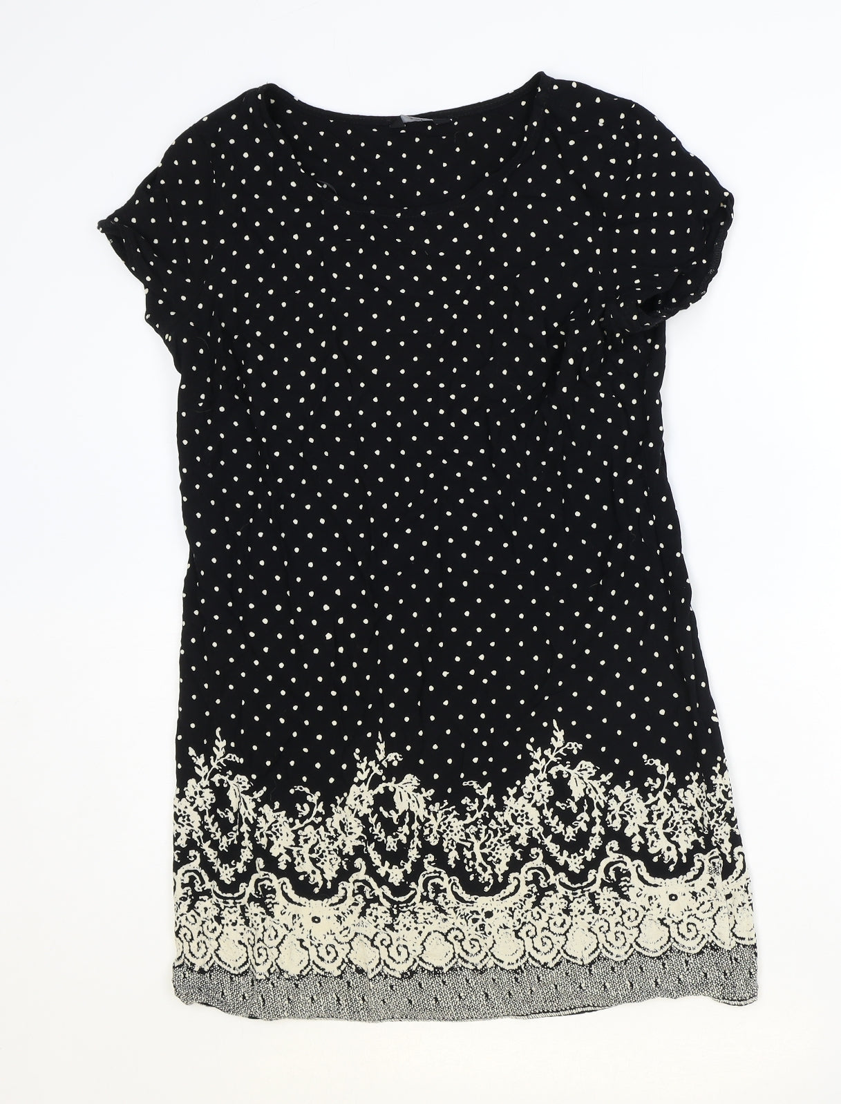 F&F Womens Black Geometric Viscose A-Line Size 12 Round Neck Pullover