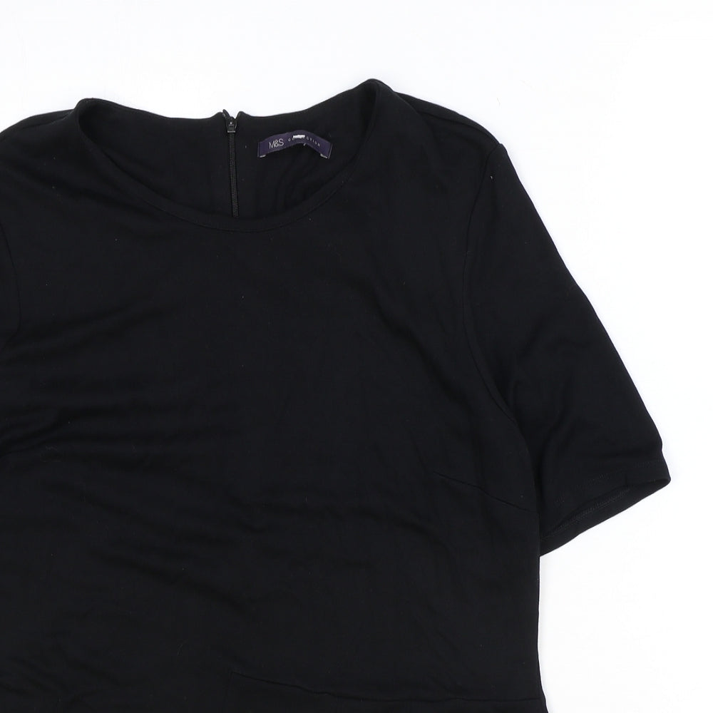 Marks and Spencer Womens Black Polyester Basic T-Shirt Size 14 Round Neck