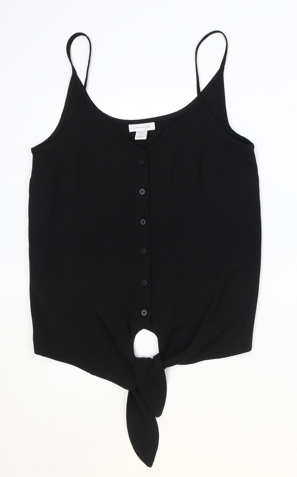Topshop Womens Black Polyester Basic Tank Size 8 V-Neck - Knot Front