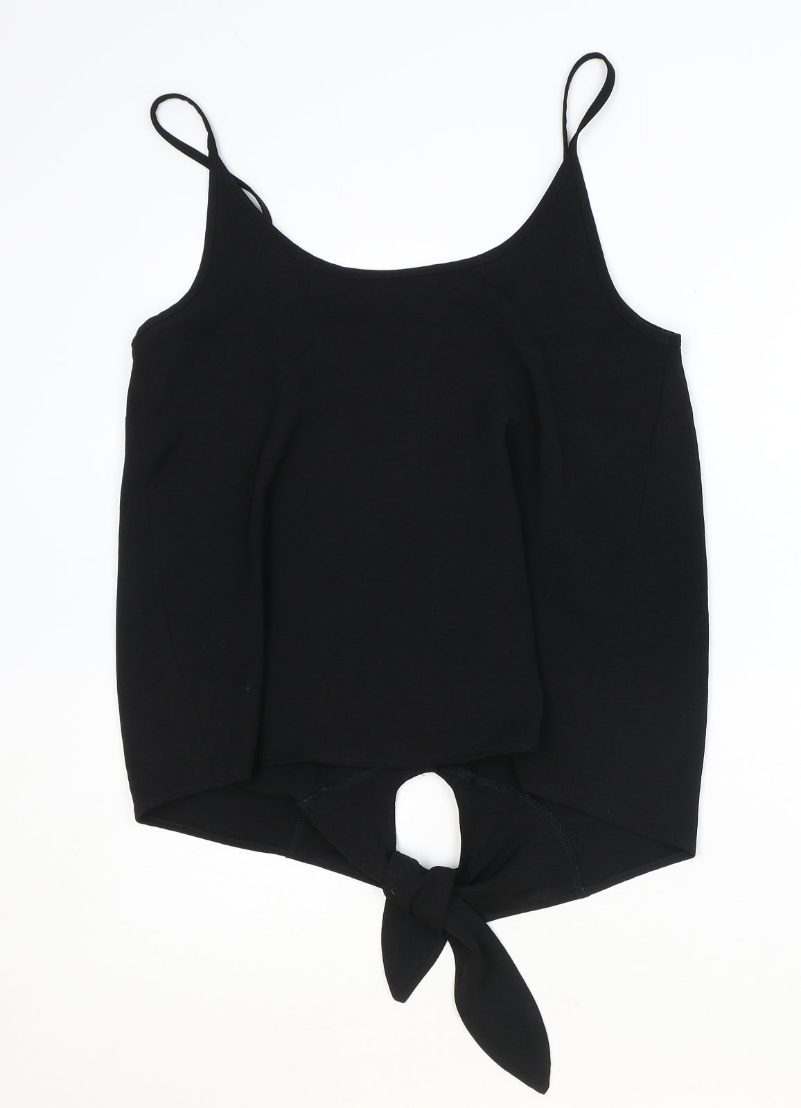 Topshop Womens Black Polyester Basic Tank Size 8 V-Neck - Knot Front