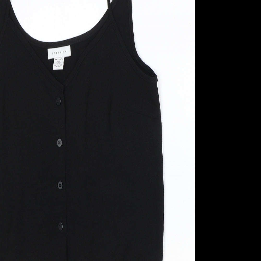 Topshop Womens Black Polyester Basic Tank Size 8 V-Neck - Knot Front