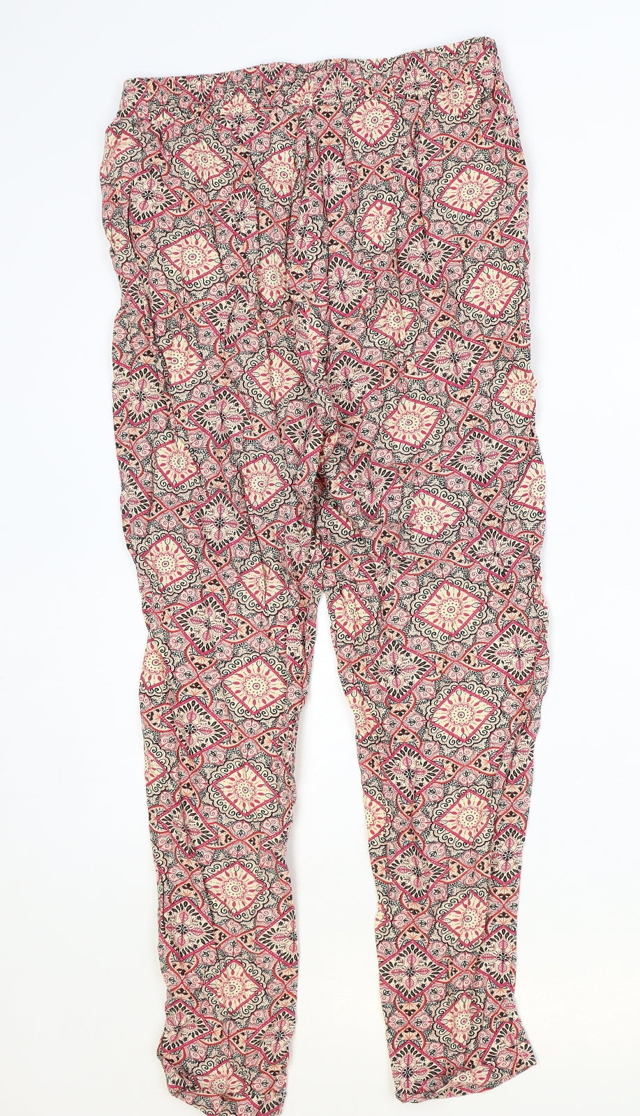 Primark Womens Multicoloured Geometric Viscose Trousers Size 8 Regular Drawstring
