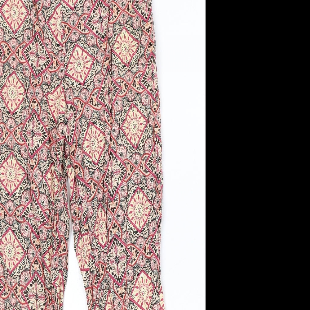 Primark Womens Multicoloured Geometric Viscose Trousers Size 8 Regular Drawstring