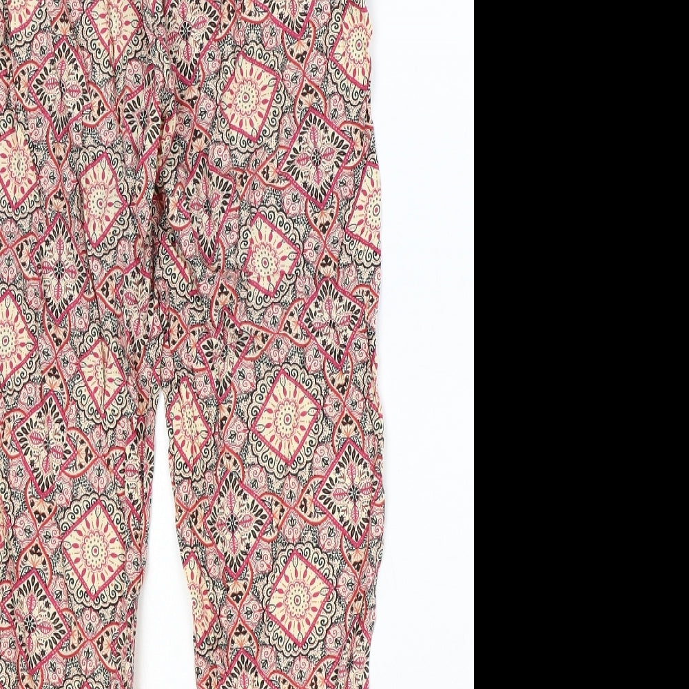 Primark Womens Multicoloured Geometric Viscose Trousers Size 8 Regular Drawstring