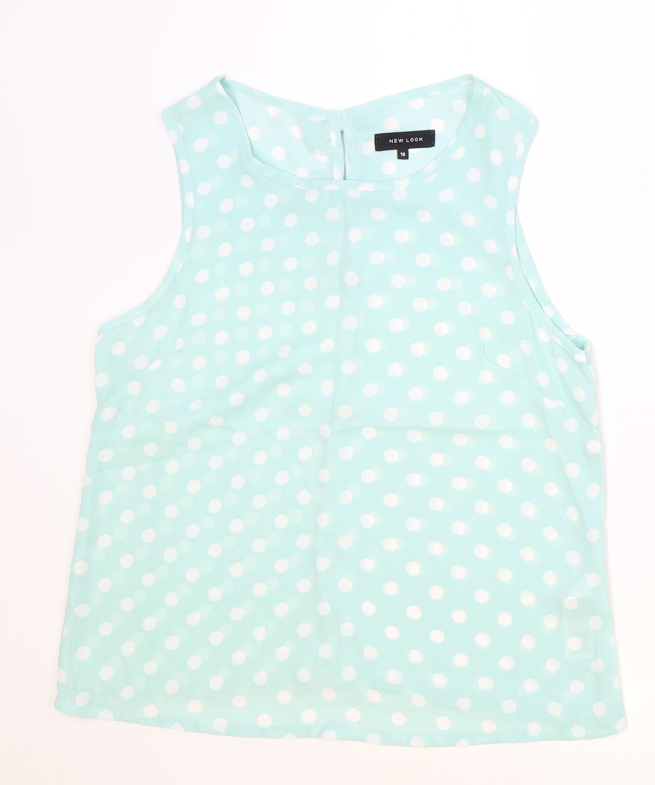 New Look Womens Blue Polka Dot Polyester Basic Tank Size 10 Round Neck