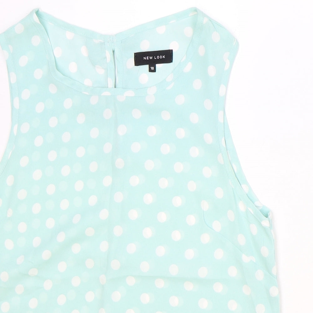 New Look Womens Blue Polka Dot Polyester Basic Tank Size 10 Round Neck