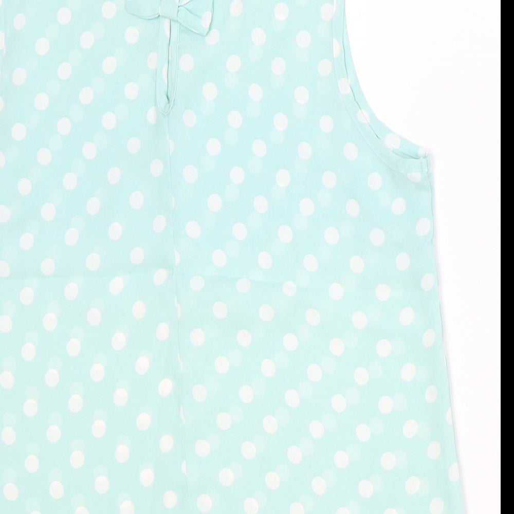 New Look Womens Blue Polka Dot Polyester Basic Tank Size 10 Round Neck