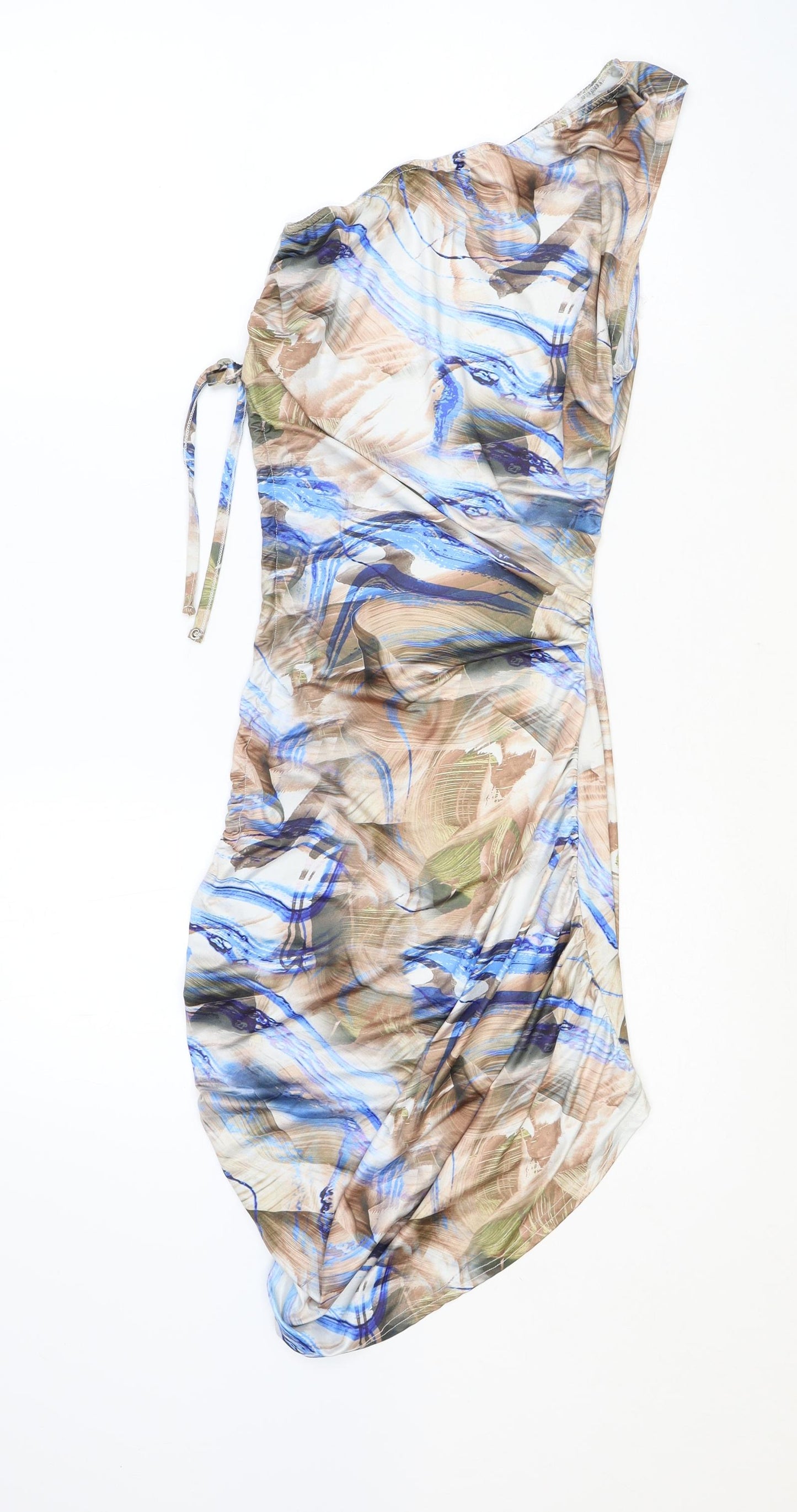 PRETTYLITTLETHING Womens Multicoloured Geometric Polyester Bodycon Size 8 One Shoulder Pullover