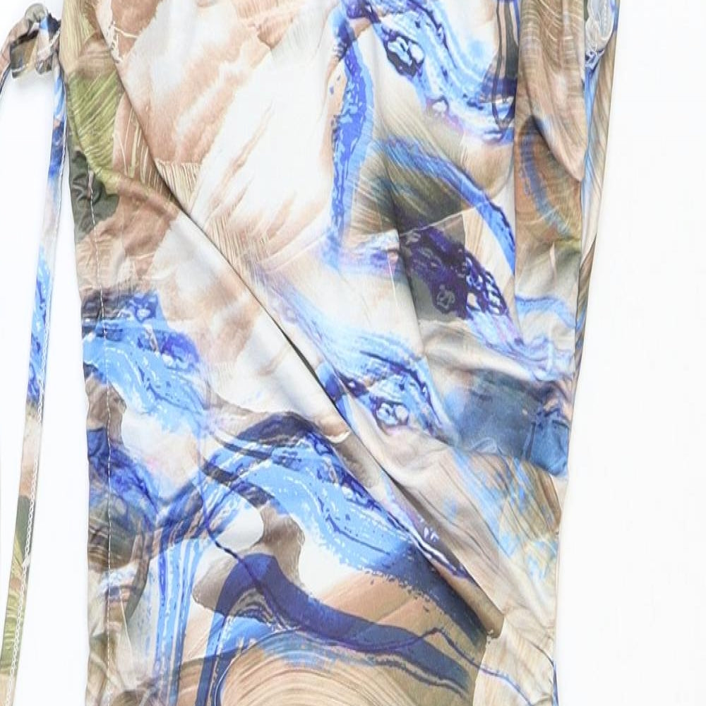 PRETTYLITTLETHING Womens Multicoloured Geometric Polyester Bodycon Size 8 One Shoulder Pullover