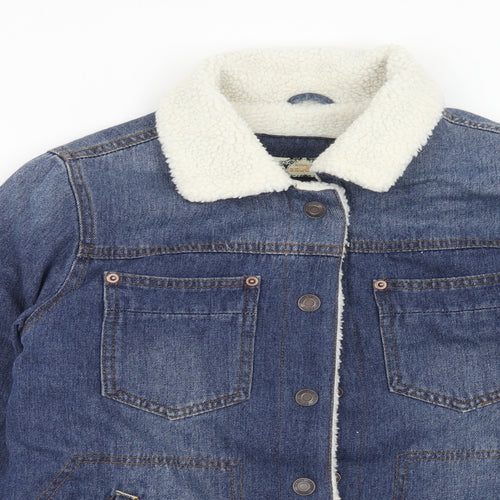 Boohoo Womens Blue Jacket Size 12 Button - Fluffy Lining