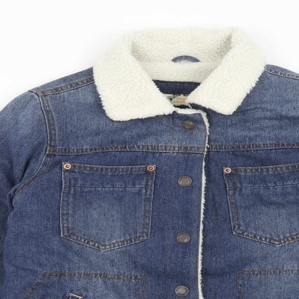 Boohoo Womens Blue Jacket Size 12 Button - Fluffy Lining