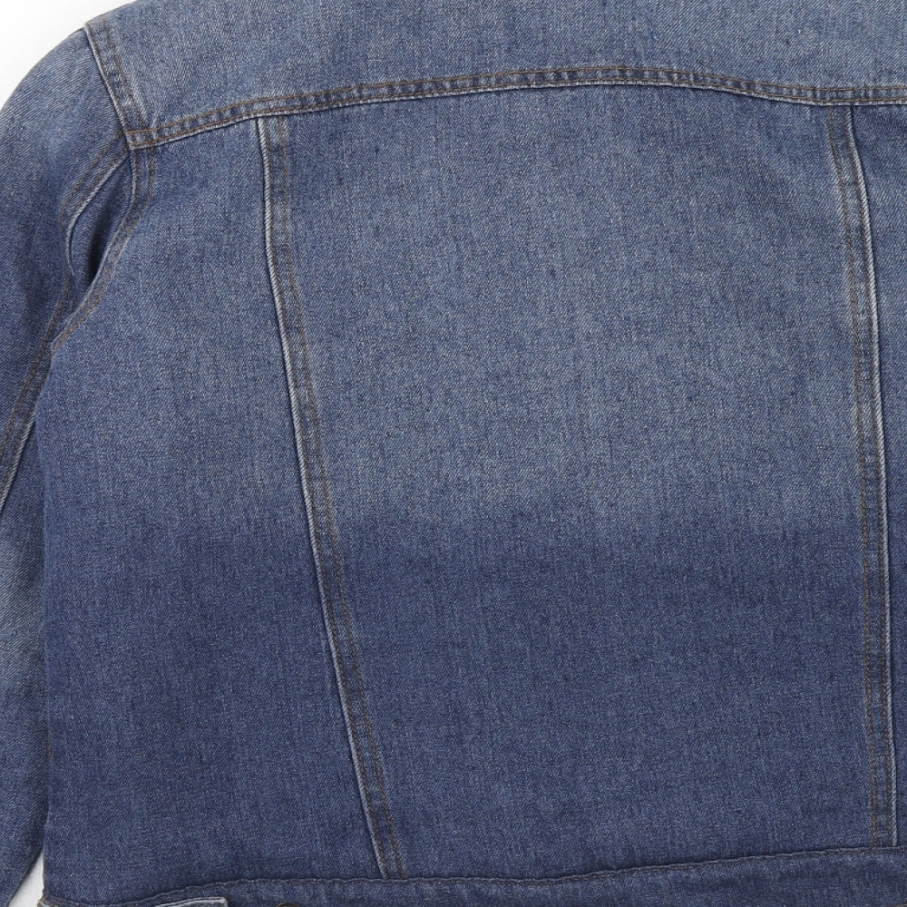 Boohoo Womens Blue Jacket Size 12 Button - Fluffy Lining