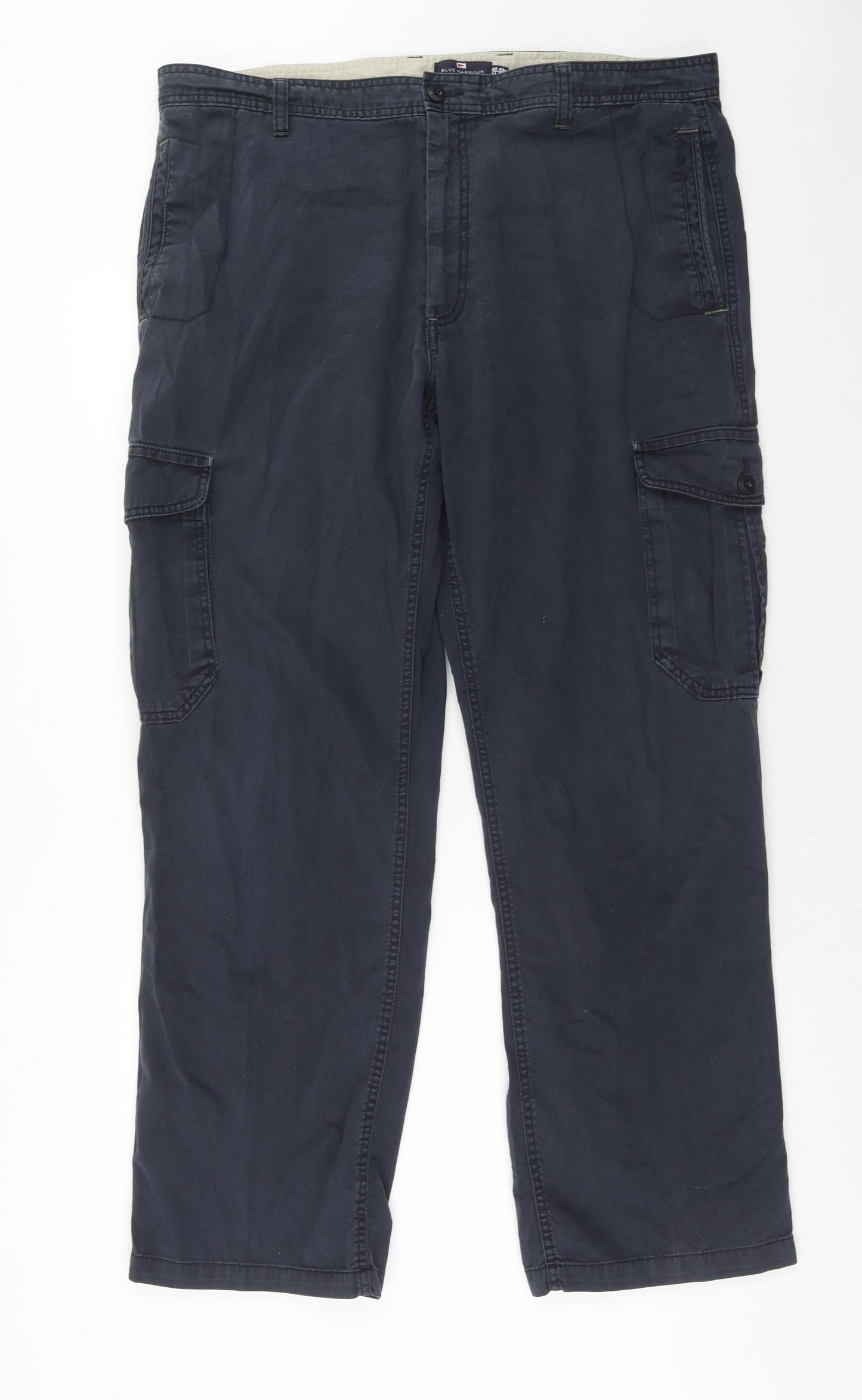 Blue Harbour Mens Blue Cotton Cargo Trousers Size 40 in L33 in Regular Zip
